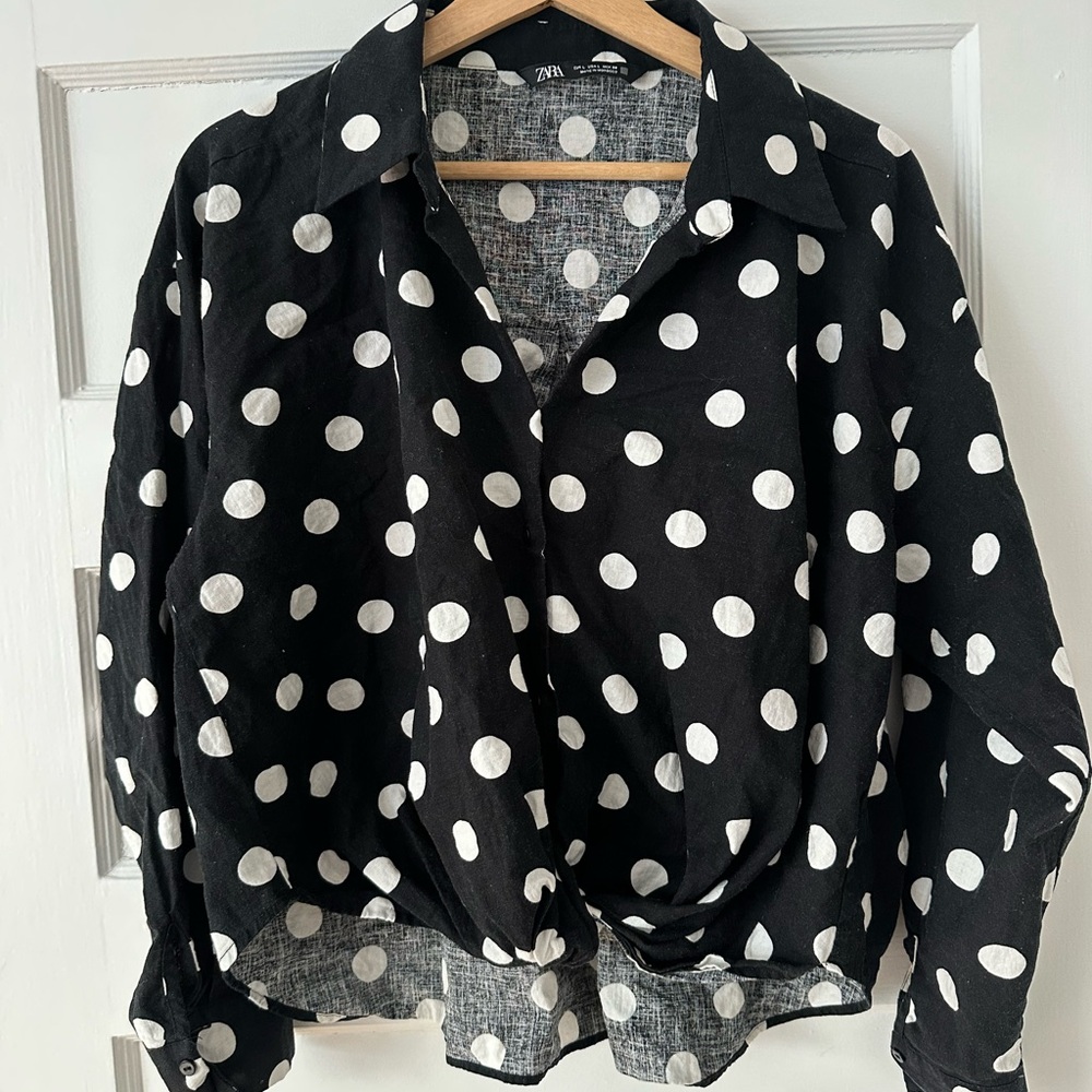 Zara Black and White Polka Dot Blouse